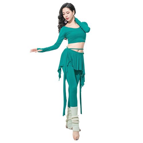 Costume De Danse Du Ventre Modal Pour Femme,Haut À Manches Longues,Jupe Et Pantalon,Tenue Dégradée,Vêtements De Danse Sexy,Doigt De Pouce D'entraînement,2 Pièces