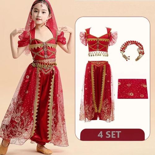 Ensemble De Danse Du Ventre Princesse Indienne Pour Enfants,Vêtements De Performance Pour Filles Sari,Vêtements De Scène Pour Enfants