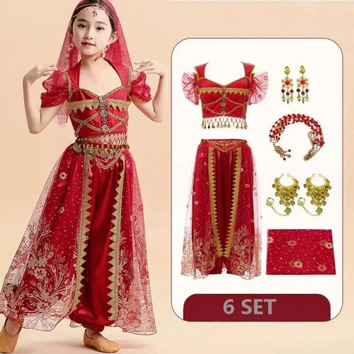 Ensemble De Danse Du Ventre Princesse Indienne Pour Enfants,Vêtements De Performance Pour Filles Sari,Vêtements De Scène Pour Enfants