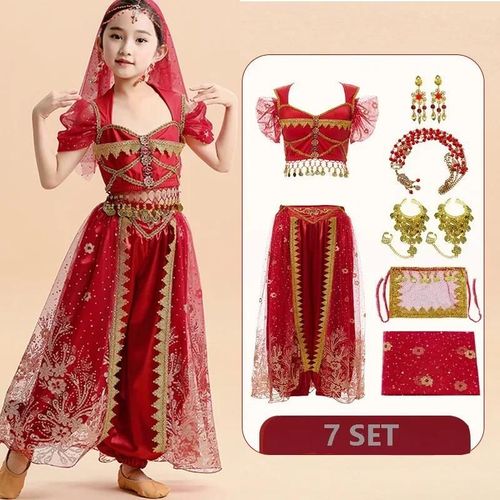 Ensemble De Danse Du Ventre Princesse Indienne Pour Enfants,Vêtements De Performance Pour Filles Sari,Vêtements De Scène Pour Enfants