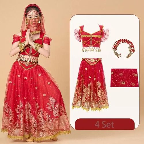 Ensemble De Danse Du Ventre Princesse Indienne Pour Enfants,Vêtements De Performance Pour Filles Sari,Vêtements De Scène Pour Enfants