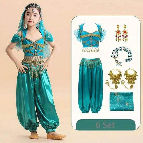 Ensemble De Danse Du Ventre Princesse Indienne Pour Enfants,Vêtements De Performance Pour Filles Sari,Vêtements De Scène Pour Enfants