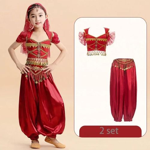 Ensemble De Danse Du Ventre Princesse Indienne Pour Enfants,Vêtements De Performance Pour Filles Sari,Vêtements De Scène Pour Enfants