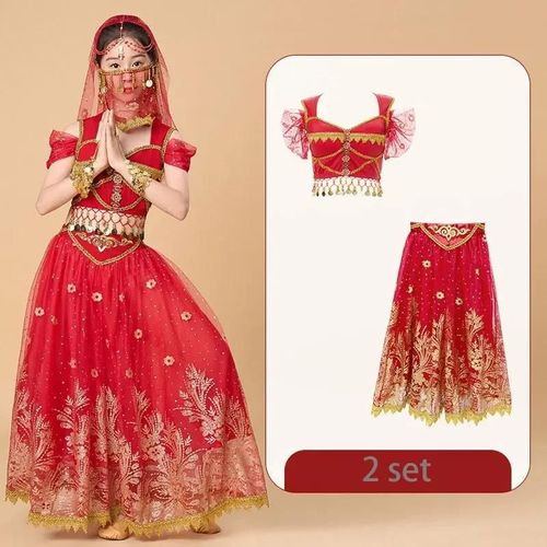 Ensemble De Danse Du Ventre Princesse Indienne Pour Enfants,Vêtements De Performance Pour Filles Sari,Vêtements De Scène Pour Enfants