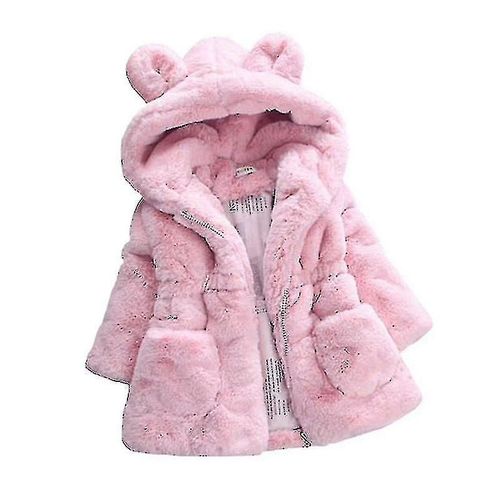 Kid Girl Fluffy Faux Fur Hooded Coat Fleece Jacket Winter Warm Outwear