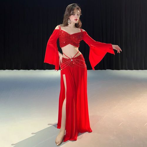 Costume De Danse Du Ventre Pour Adulte,Tenue De Classe De Danse Financière,Haut Et Jupe Trempés,Performance Du Ventre,Pratique,Automne Et Hiver