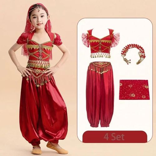 Ensemble De Danse Du Ventre Princesse Indienne Pour Enfants,Vêtements De Performance Pour Filles Sari,Vêtements De Scène Pour Enfants