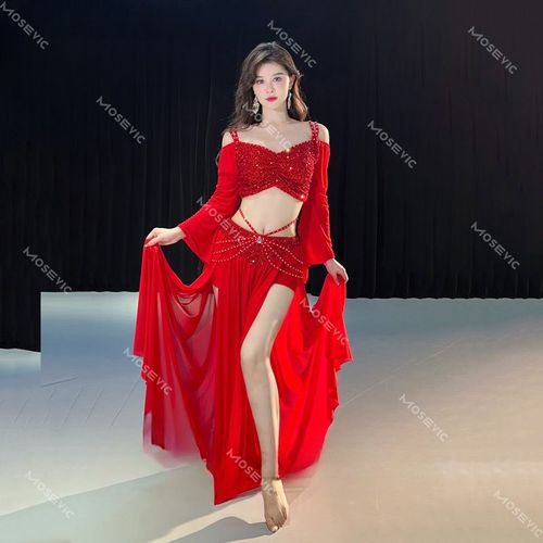 Ensemble De Olympiques De Danse Du Ventre Pour Femme,Haut À Manches Longues En Maille,Jupe Longue Menstruelle,Ensemble D'entraînement Financier,Tenue De Phtalwear,2 Pièces