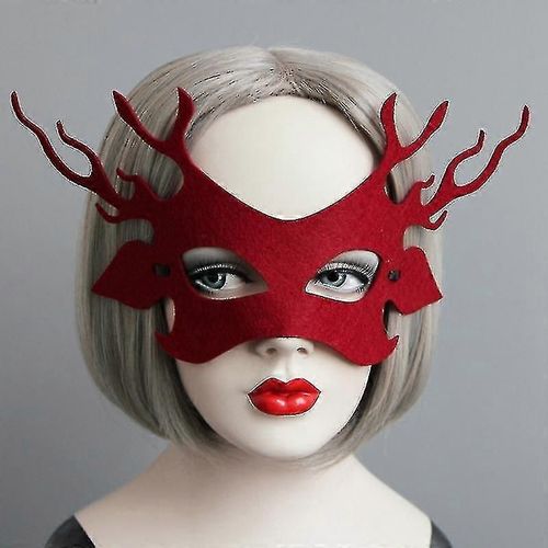 Femmes Mascarade Masques Carnaval Danse Partie Demi Visage Ballon Masques Halloween Fête Robe Décoration (Rouge)