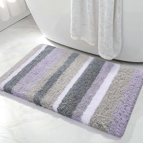 Tapis de bain rayés en microfibre Tapis de bain (gris violet, 17 « x24 ») Extra épais, doux et hirsute, absorbant, lavable en machine, tapis de bain antidérapants