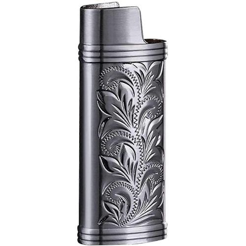 Étui Briquet En Métal Couverture Support Vintage Floral Estampillé Pour Bic Pleine Grandeur Briquet Étui Manchon Support Couverture Zinc (Gris)