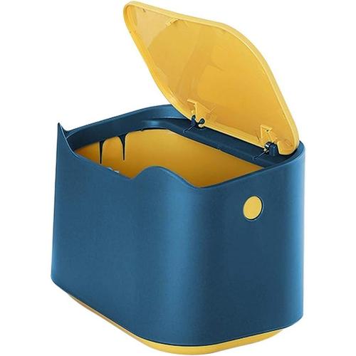 Poubelle de bureau Petite poubelle de table mini poubelle de bureau de cuisine de style plastique avec couvercle à bouton poubelle de cuisine poubelle de cuisine 17,5 * 13 * 13,3 cm bleu et jaune 1 pièce