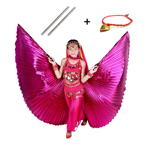 Ailes De Danse Du Ventre Pour Enfants Et Adultes,Costumes De Danse Du Ventre,Ailes De Phtalangle Du Ventre,Or,Bol,Enfants,11 Couleurs,Bâtons Gratuits
