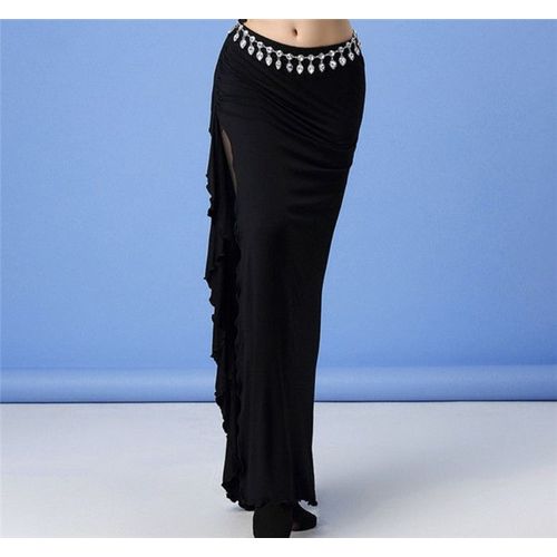 Jupe Longue Sexy Pour Femmes,Vêtement De Danse Du Ventre,Fente Latérale,Style Oriental,Grande Taille,Noir