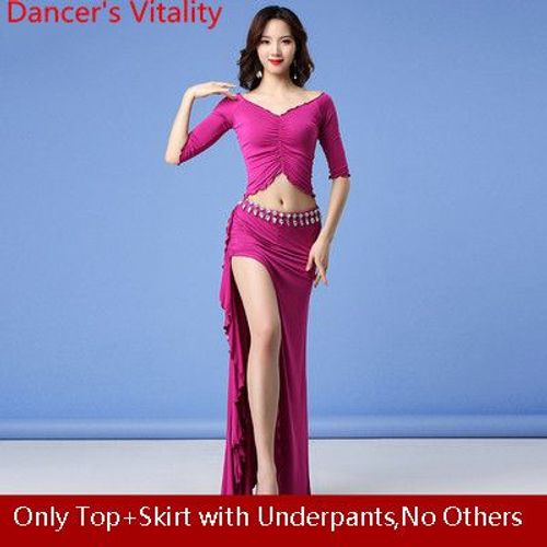 Vêtements D'entraînement Pour La Danse Du Ventre,Hiver,Haut À Col En V,Jupe Longue,Ensemble Pour Femmes Débutants,Costumes D'entraînement Pour Danseuses Indiennes Et Orientale