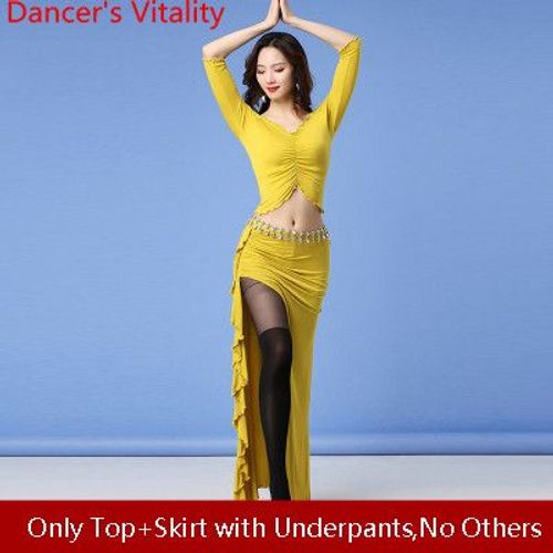 Vêtements D'entraînement Pour La Danse Du Ventre,Hiver,Haut À Col En V,Jupe Longue,Ensemble Pour Femmes Débutants,Costumes D'entraînement Pour Danseuses Indiennes Et Orientale