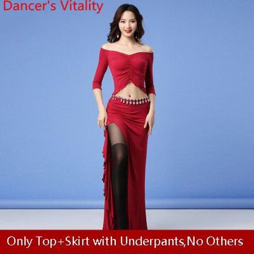 Vêtements D'entraînement Pour La Danse Du Ventre,Hiver,Haut À Col En V,Jupe Longue,Ensemble Pour Femmes Débutants,Costumes D'entraînement Pour Danseuses Indiennes Et Orientale