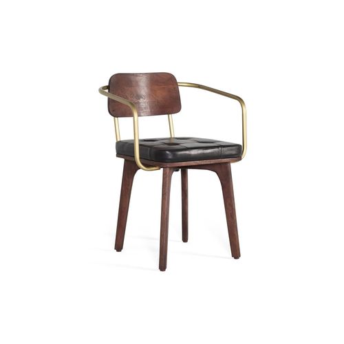 Chaise En Bois Manguier Marron Et Cuir Noir