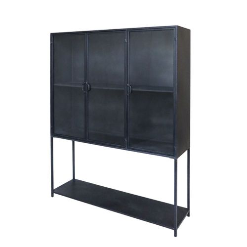 Armoire Vitrine 3 Portes Et Fer Forgé Noir Et Verre 140 X 39.5 X 175cm