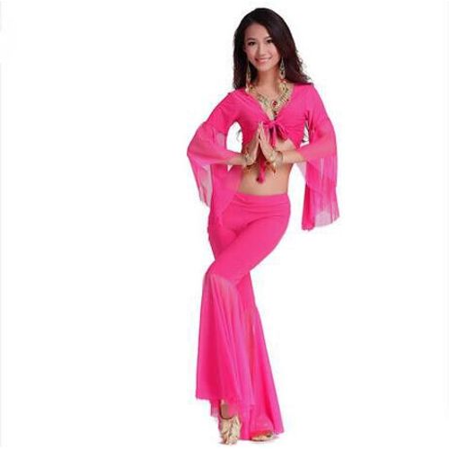 Salle De Bain T-Vets! Ensemble De Danse Du Ventre À Manches Haut-Parleur En Maille Pour Femme,Haut Et Pantalon À Cinq Points,Costume De Danse Du Ventre,12 Couleurs,M Et L,2 Pièces