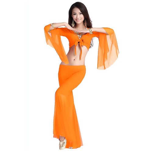 Salle De Bain T-Vets! Ensemble De Danse Du Ventre À Manches Haut-Parleur En Maille Pour Femme,Haut Et Pantalon À Cinq Points,Costume De Danse Du Ventre,12 Couleurs,M Et L,2 Pièces