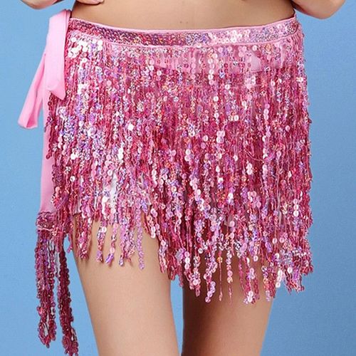 17 Couleurs Femmes,Accessoires De Vêtements De Danse Du Ventre,Ceintures À Franges 4 Rangées Bandes Rectangle Danse Du Ventre Hanche Écharpe Paillettes Franges Ceinture