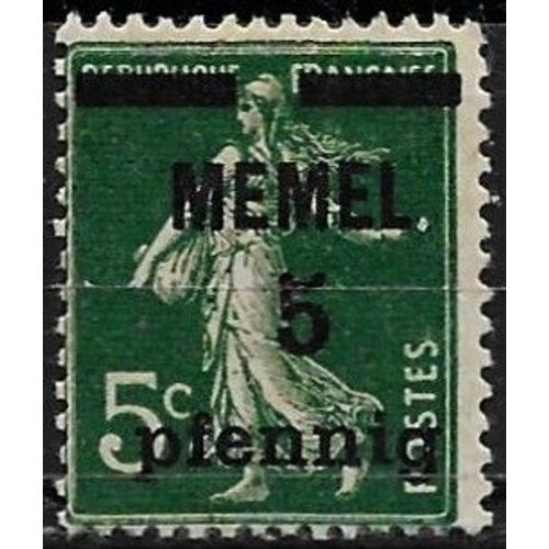Lituanie, Enclave De Memel Sous Adm. Française 1920 / 21, Beau Timbre Neuf* Yvert 18, Type Semeuse 5c. Vert Surchargé "Memel 5 Pfennig".