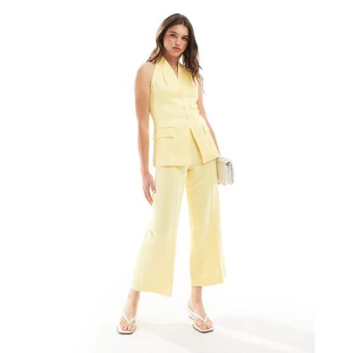 Pantalon D'ensemble Ajusté En Lin Mélangé - Jaune