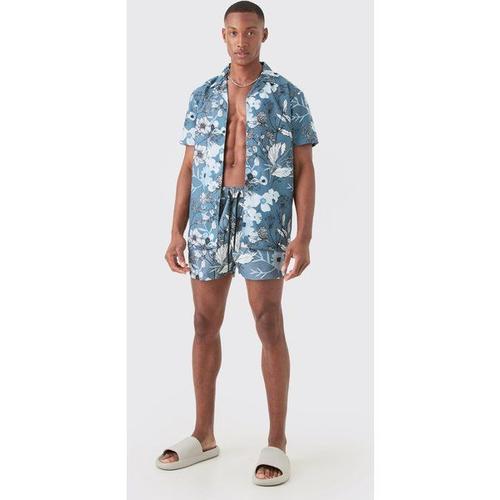 Ensemble Fleuri Avec Chemise Et Short De Bain Homme - Noir - S, Noir