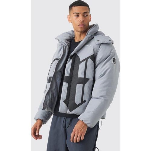 Doudoune Oversize Matelassée À Imprimé Gothique Homme - Gris - Xs, Gris
