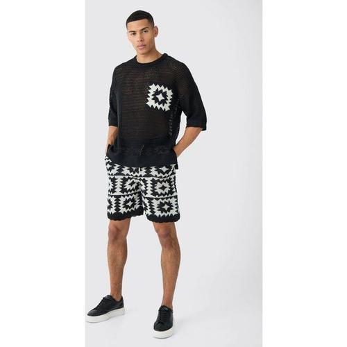 Ensemble Oversize En Crochet Avec Short Homme - Noir - M, Noir