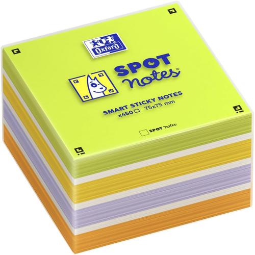 Spot-Notes Bloc Cube Penses-Bêtes Adhésifs 7,5x7,5 Cm Repositionnables 450 Feuilles Unies Compatible Scribzee Multicolores