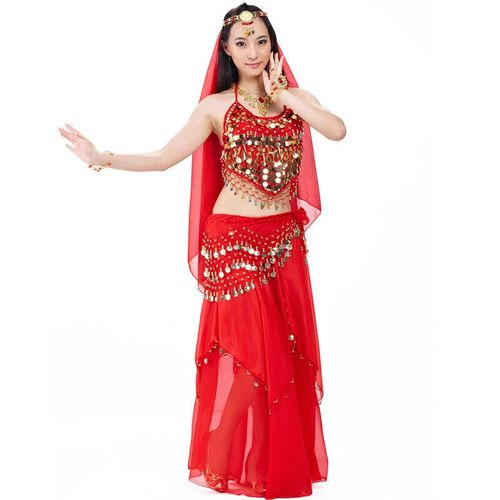 Ensemble De Olympiques Indiens Pour Femmes,Voile De Danse Du Ventre,Haut,Pièces De Monnaie,Écharpe De Hanche,Jupe,4 Pièces