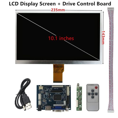 Moniteur d'écran d'affichage LCD,carte de commande de pilote à distance,2AV,compatible HDMI,VGA pour Raspberry Pi,10.1 pouces,1024x600 - Type LCD and Driver Board