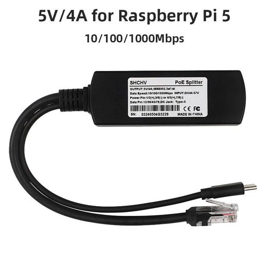 Mathiateur PoE Gigabit pour Raspberry Pi 4B/5,USB Type C,Stérilisation IEEE 3PG 10/100/1000Mbps,Alimentation Ethernet 5V 3A/4A - Type 5V4A for Pi 5