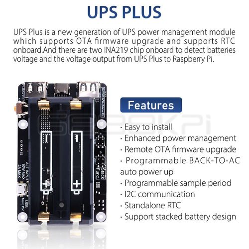 Raspberry Pi 18650 B/3B +/3B,UPS avec RTC et 02:omètre Pro arc-en-ciel,dispositif d'alimentation à deux ports USB,té 5/4 - Type UPS PLUS