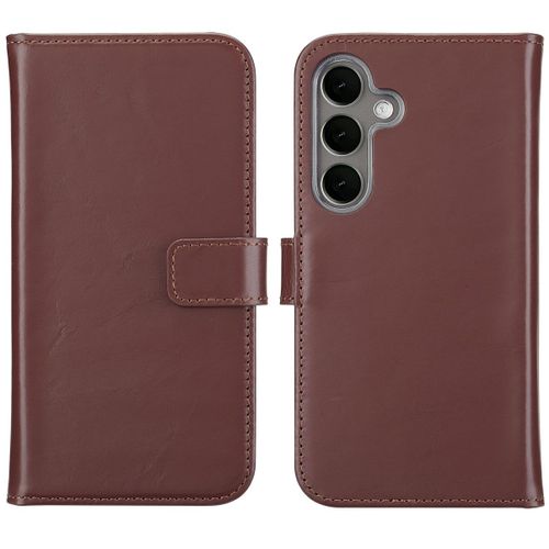 Selencia Étui De Téléphone Portefeuille En Cuir Véritable Samsung Galaxy S25 Plus Brun Foncé