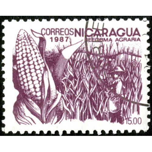 Timbre Oblitéré Nicaragua, Correos, Reforma Agraria, 1987, 15.00