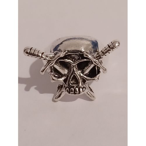 Bague Métal Argenté, Tête De Mort Transpercé Par 2 Sabres,Taille 17.83