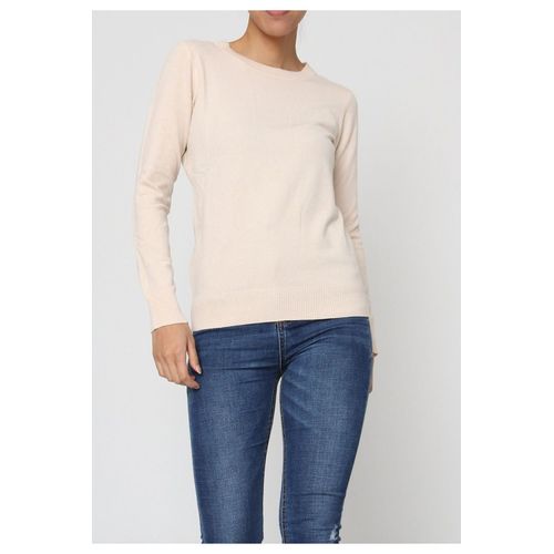 Pull Col Rond Beige Femme