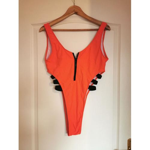 Maillot De Bain Une Pièce String Orange Et Noir Shein Taille L