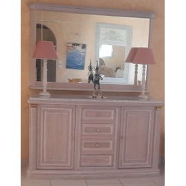Salle À Manger Comprenant Un Bahut 2 Portes 4 Tiroirs Étagères Assorti D'un Miroir À La Dimension Du Bahut. 1 Table Ronde. 4 Chaises .1 Meuble Tv