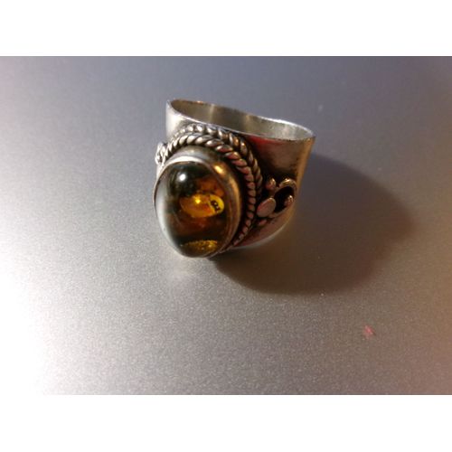 Bague En Argent Et Ambre - T58