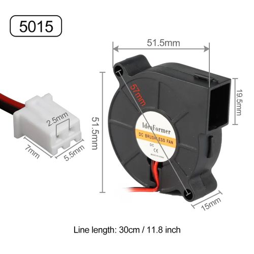 Ventilateur de refroidissement centrifuge sans balais à 2 fils,accessoires d'imprimante 3D- 50x50x15 Turbo Fan-12V