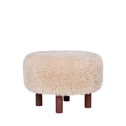 Pouf Rond En Fausse Fourrure Ø50cm - Beige