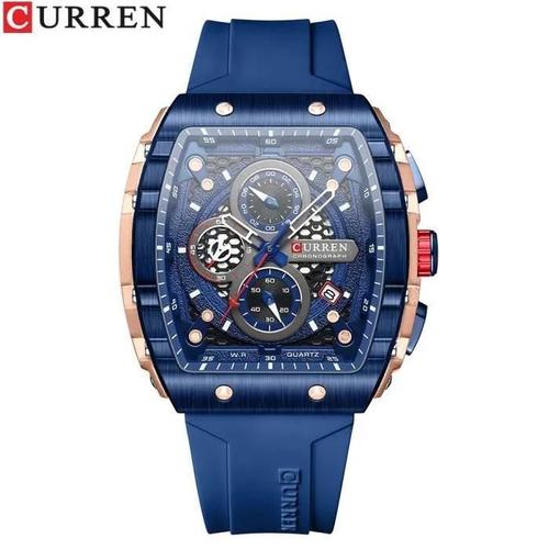 Curren Montre De Sport À Quartz Avec Grand Cadran Design Unique Carré Ajouré Avec Chronographe Date Automatique 8442 Dark Olive