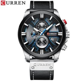 Curren Montre Bracelet À Quartz En Cuir Pour Hommes, Chronographe, Décontracté, Sport Black