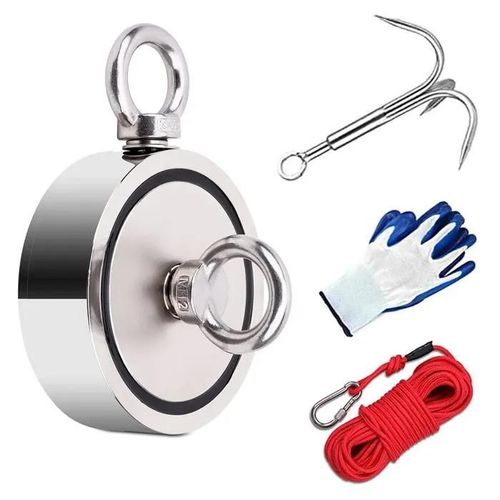 Aimant De Peche 300kg Double Face Chasse Au Trésor Avec Grapin Corde Peche À L'aimant