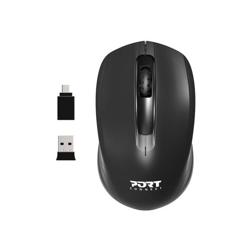 PORT Connect - Souris - droitiers et gauchers - optique - 3 boutons - sans fil - 2.4 GHz - récepteur sans fil USB - Pour la vente au détail