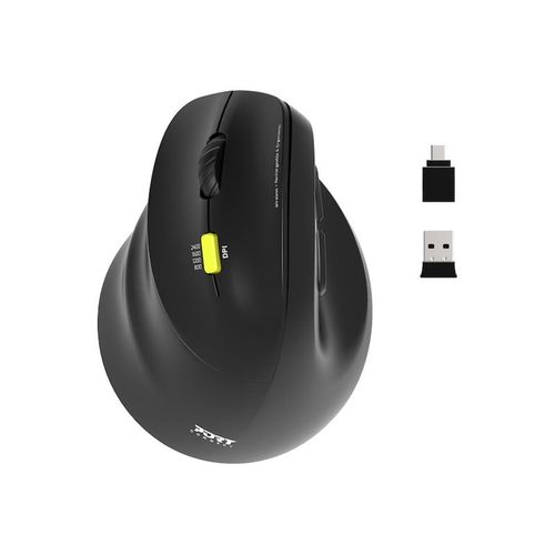 PORT Connect Professional ERGO SHAPE - Souris - rechargeable - pour gauchers - optique - 5 boutons - sans fil - 2.4 GHz, Bluetooth - récepteur sans fil USB